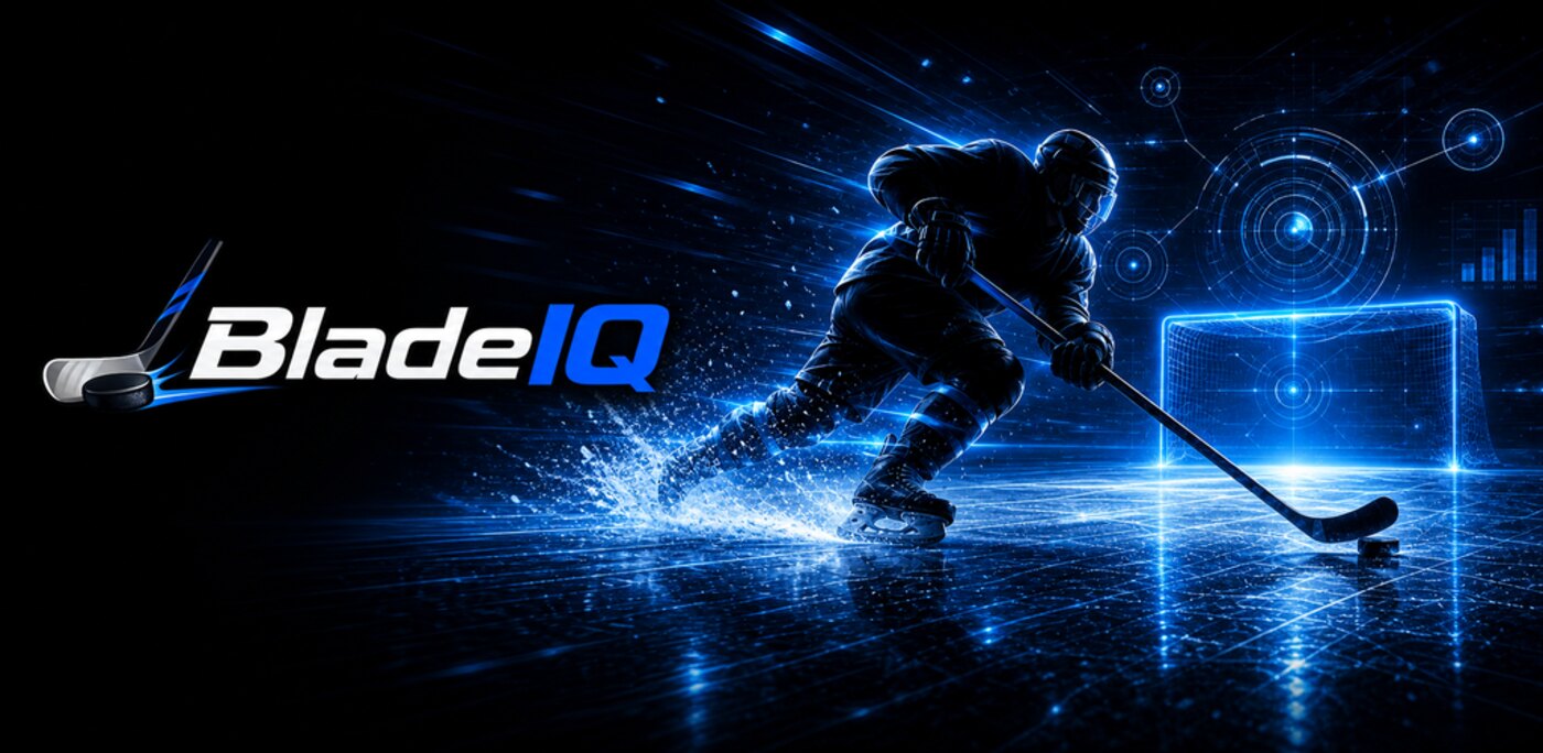 BladeIQ — a hockey player carving across the ice